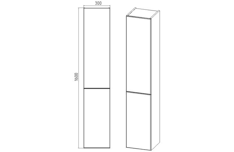Пенал "София" подвесной белый правый 300x300x1600 VSOF300-PENR