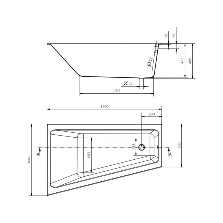 ВАННА АСИММЕТРИЧНАЯ CREA 160X100 ЛЕВАЯ