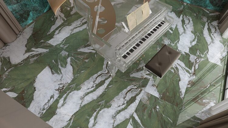 Керамогранит 600x1200 BASCONI HOME Jungle stone BHW-0046 зеленый оникс полированный ректификат