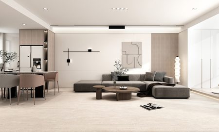 Керамогранит Global Tile 600x1200 Травертин Романо GT1206029907MCR светло-бежевый матовый карвинг фото в интерьере