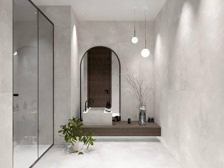 Керамогранит Global Tile 600x1200 Атлас GT1206030706MDR светло-серый матовый блеск фото в интерьере