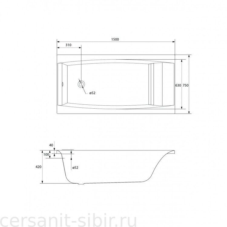 ВАННА АКРИЛОВАЯ ПРЯМОУГОЛЬНАЯ VIRGO 150X75 WP-VIRGO*150 63352