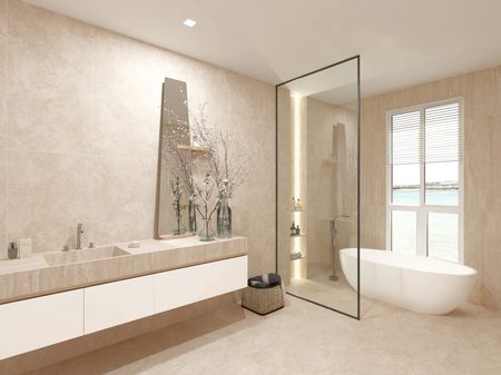 Керамогранит Global Tile 600x1200 Травертин Тиволи GT1206029807MCR светло-бежевый матовый карвинг фото в интерьере