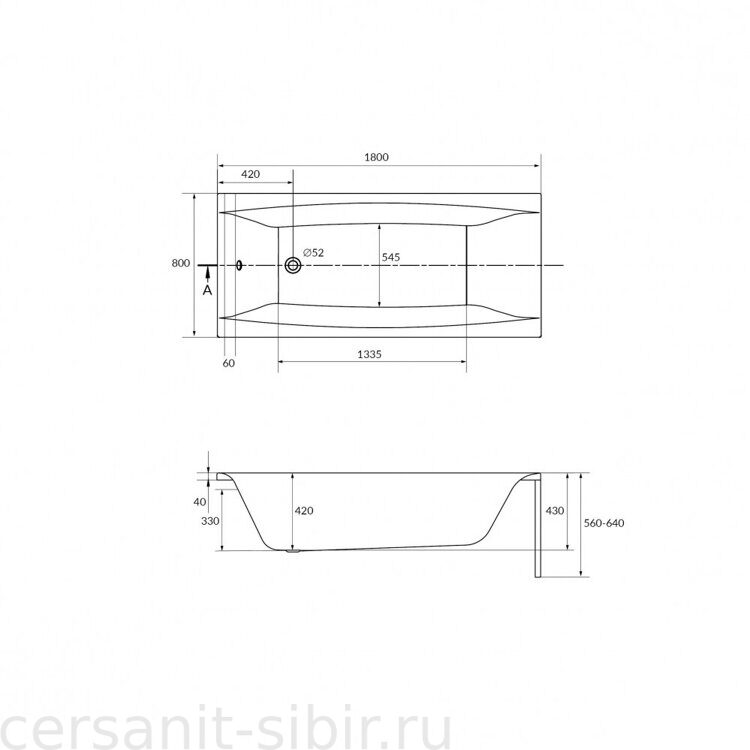 ВАННА АКРИЛОВАЯ ПРЯМОУГОЛЬНАЯ VIRGO 180X80 A64626