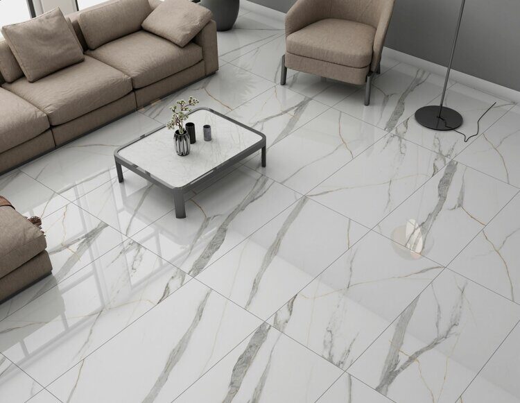 Керамогранит 600x1200 Angel Statuario (Ангел статуарио) GT120605503PR белый мрамор с золотыми прожилками полированный